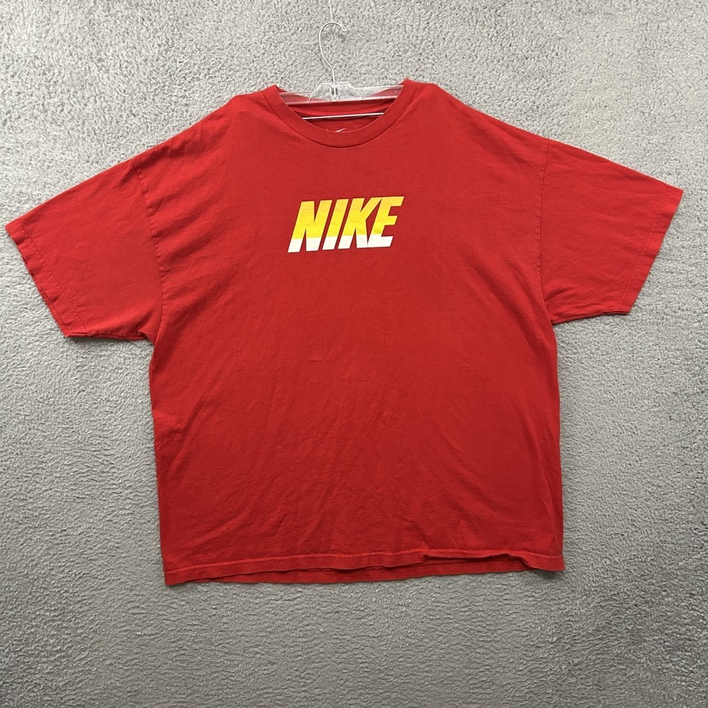 Nike Shirt Mens 3XL XXXL‎ Loose Fit Red Cotton Short Sleeve Crew Neck Script Y2K